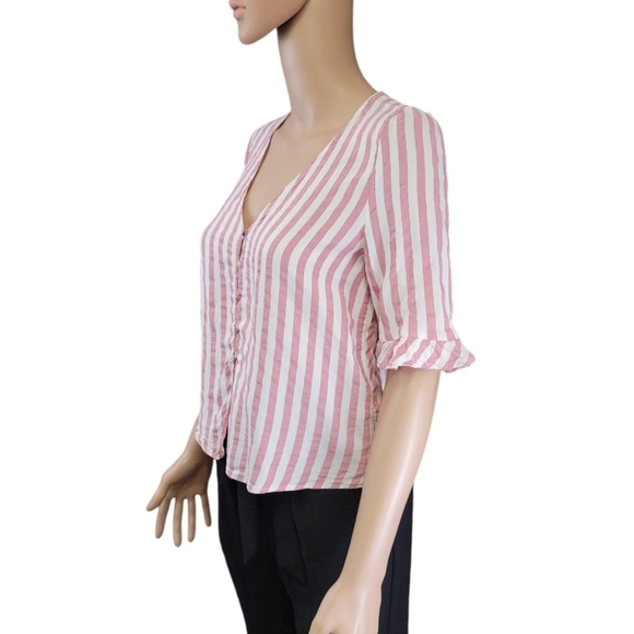 Zara trf collection Womens Striped Ruffled Detail Button Up Blouse Size M - Picture 1 of 12